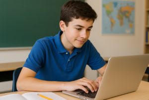 siswa belajar laptop